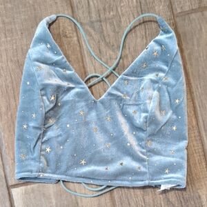 Blue Velvet Star-Patterned Women's Top